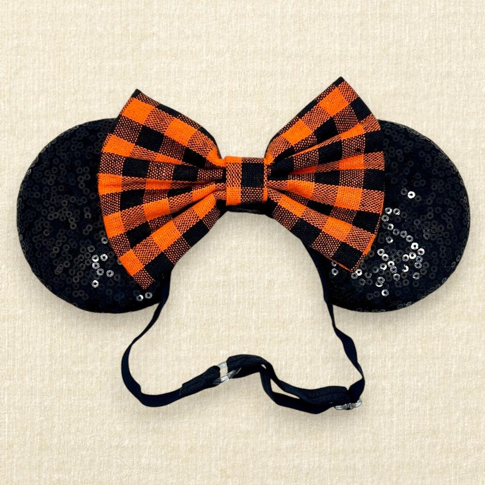 Orange & Black Plaid Mommy & Me Minnie Ears | Disney-Inspired Fall Mouse Ears - Picture 3 of 3
